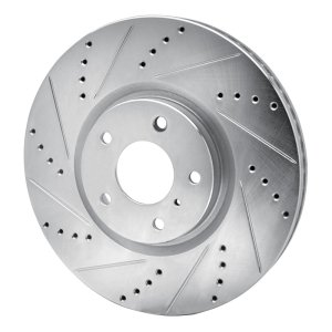Infiniti G35 Brake Rotor (1) - Front Left - R1 Concepts - Drilled & Slotted - Silver - `07-`15